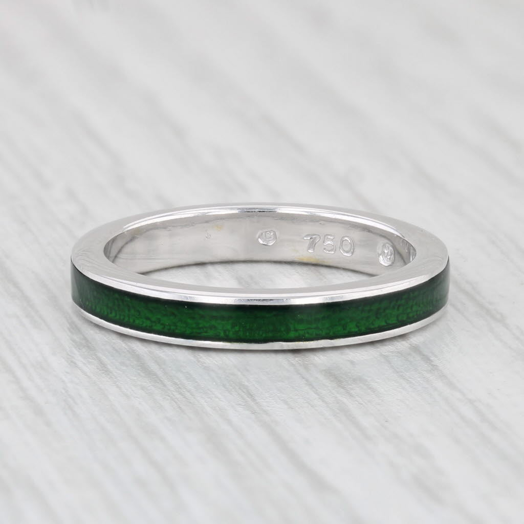 Light Gray Hidalgo Green Enamel Ring 18k White Gold Size 6.5 Stackable Band