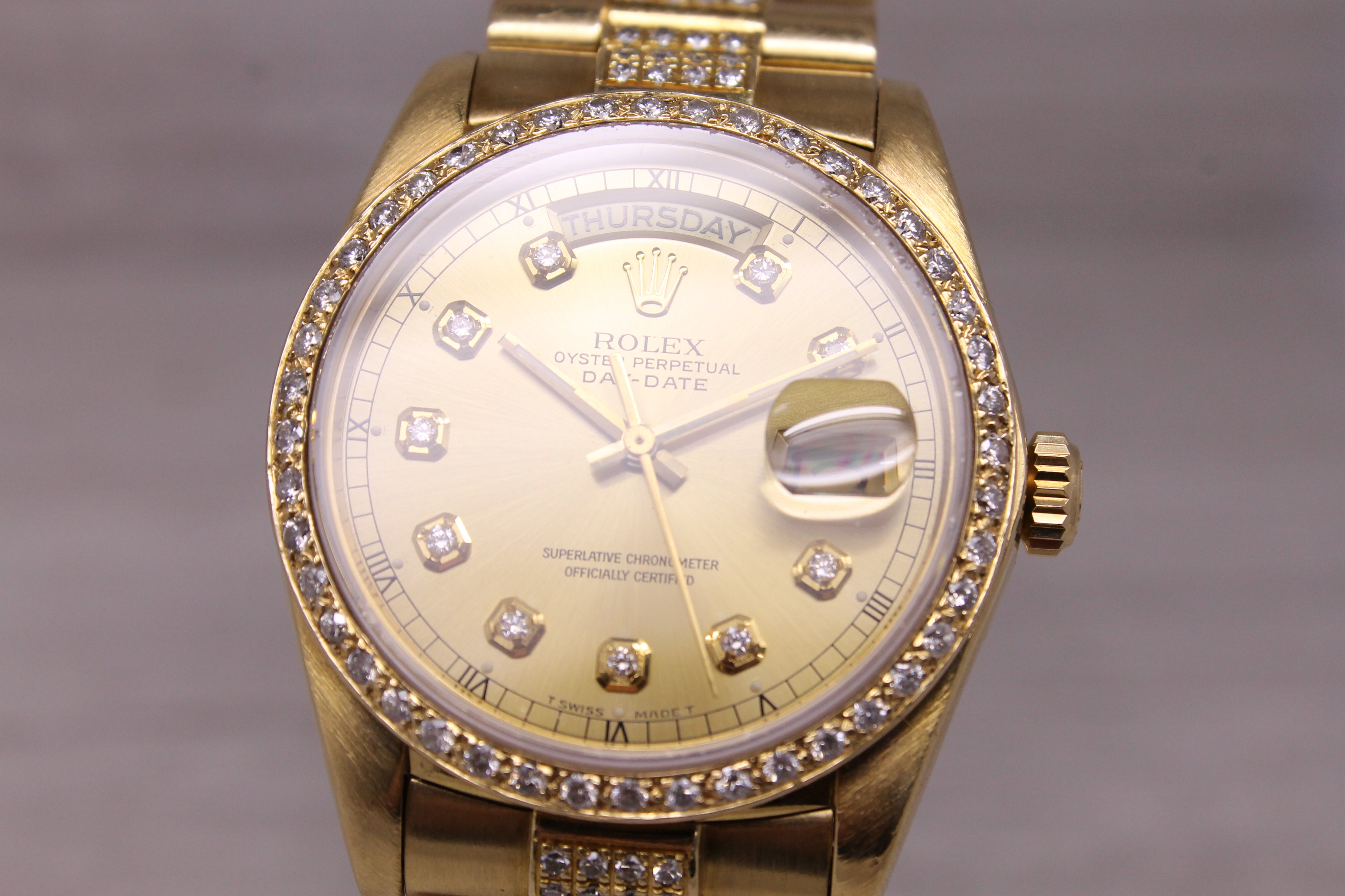 Vintage 1984 Rolex Day Date President 18038 18k Gold & Diamond Custom Bracelet