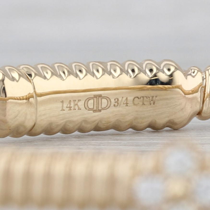 New 0.75ctw Diamond Flower Flexible Bangle Bracelet 14k Yellow Gold 6.75"