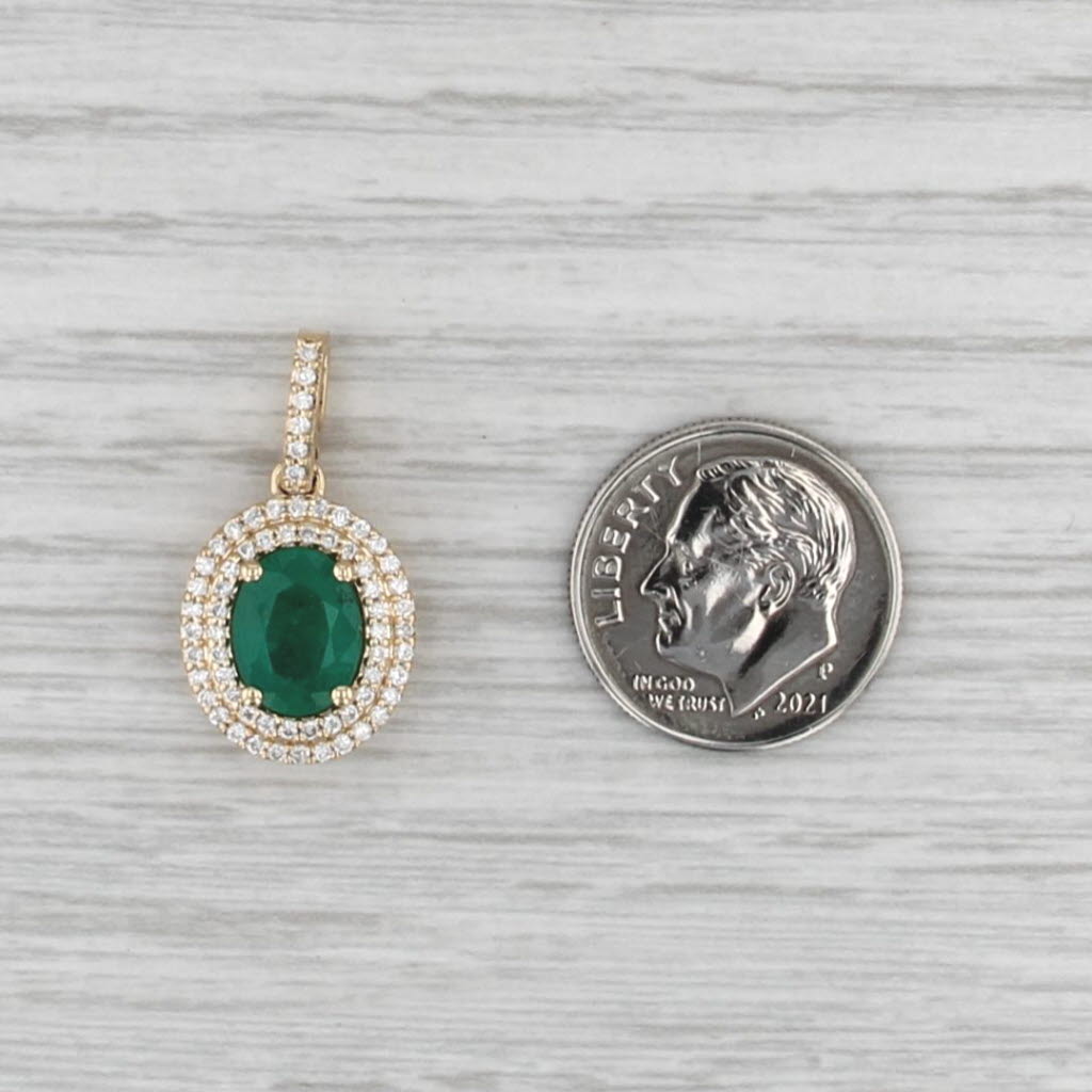 1.79ctw Oval Emerald Diamond Double Halo Pendant 14k Yellow Gold