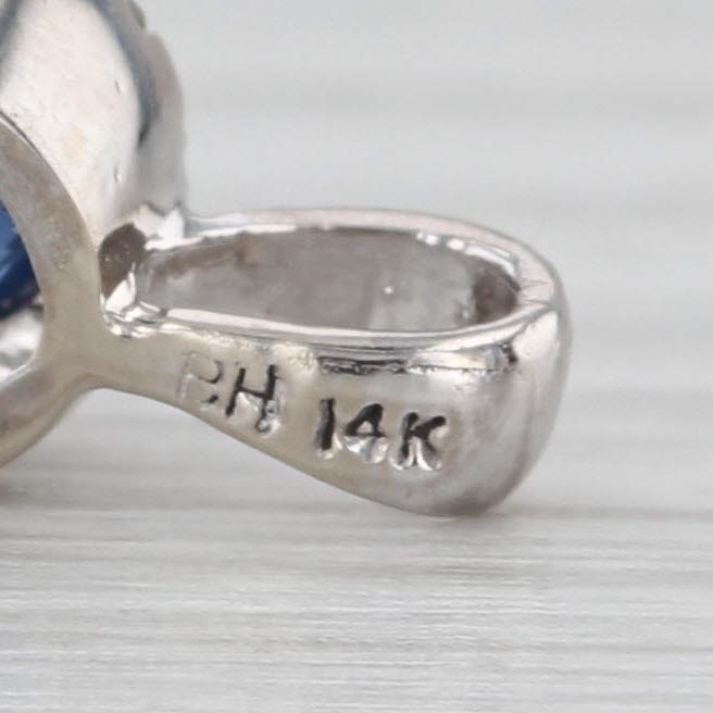 0.59ctw Blue Sapphire Diamond Halo Pendant 14k White Gold Small Drop