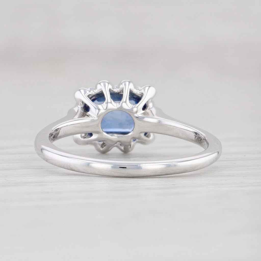 New 0.81ctw Blue Sapphire White Diamond Halo Ring 14k White Gold 6.5 Engagement