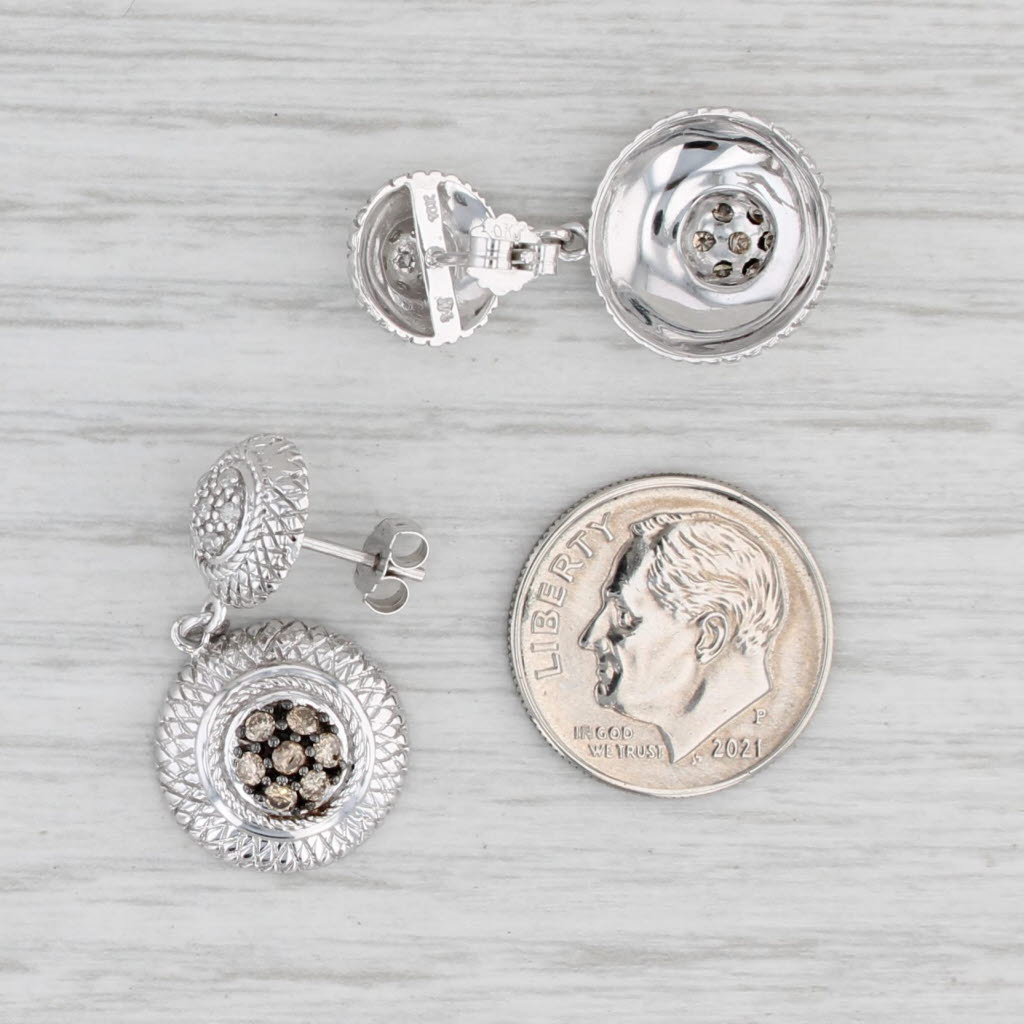 Light Gray 0.38ctw Champagne Brown White Diamond Dangle Earrings 10k White Gold