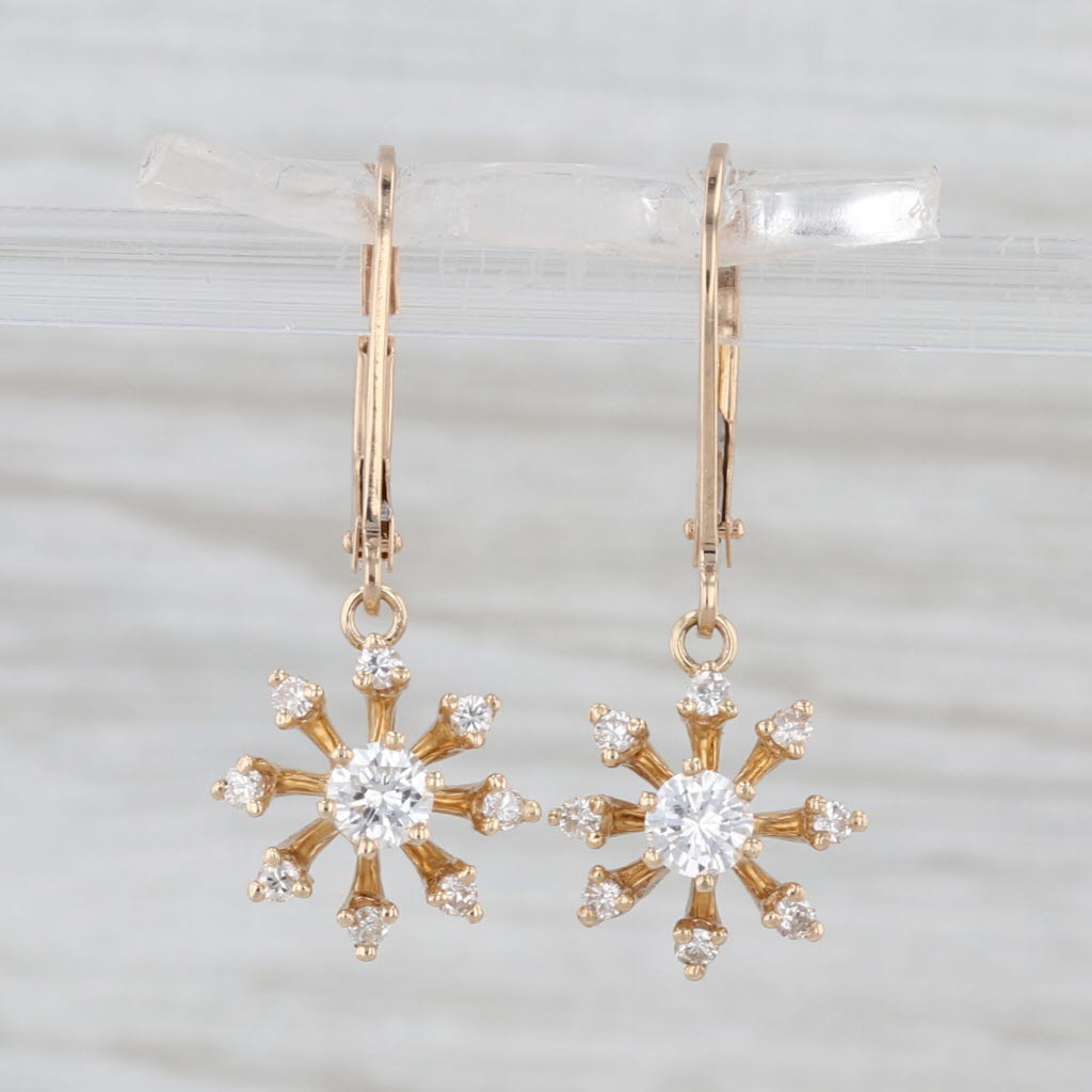 0.42ctw Diamond Flower Dangle Earrings 14k Yellow Gold Lever Backs