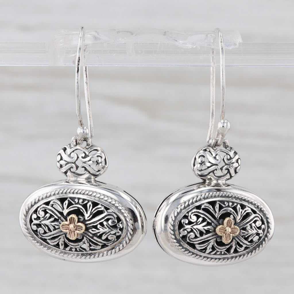 Arts Elegance Ornate Floral Dangle Earrings Sterling Silver 14k Gold Hook Posts