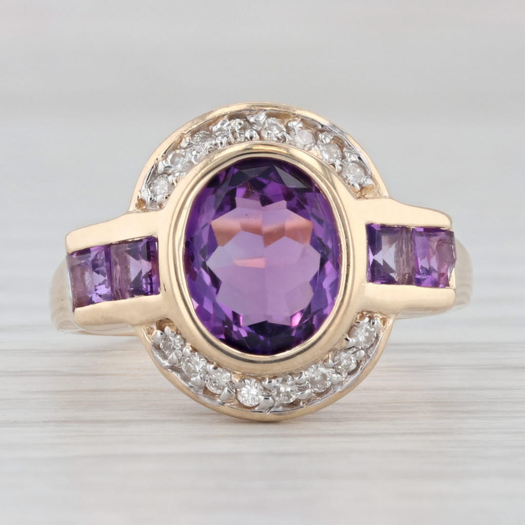 Light Gray 2.95ctw Oval Amethyst Diamond Halo Ring 14k Yellow Gold Size 7.75