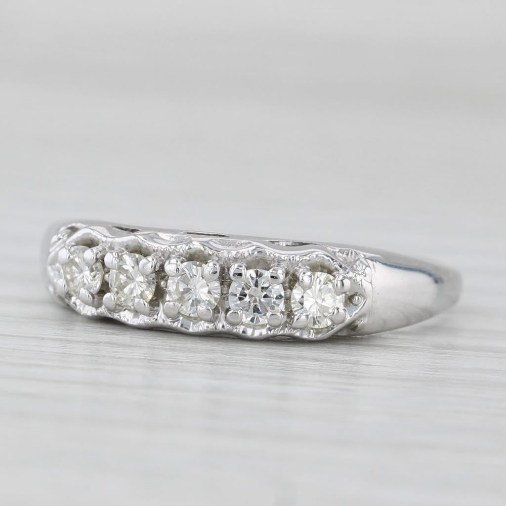 Light Gray Vintage 0.35ctw Diamond Wedding Band 14k White Gold Size 8 Stackable Ring