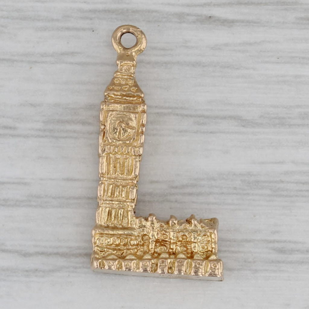 Gray Big Ben London Clock Tower Souvenir Charm 9k Yellow Gold British Hallmarks