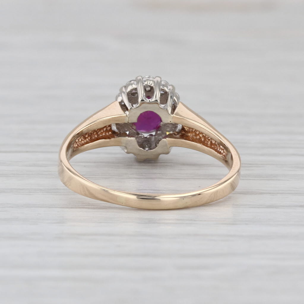 0.76ctw Oval Ruby Diamond Halo Ring 14k Yellow White Gold Size 8