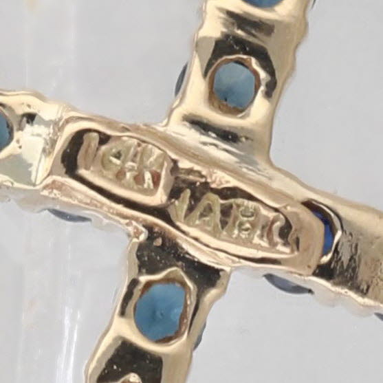 0.55ctw Blue Sapphire Cross Pendant 14k Yellow Gold