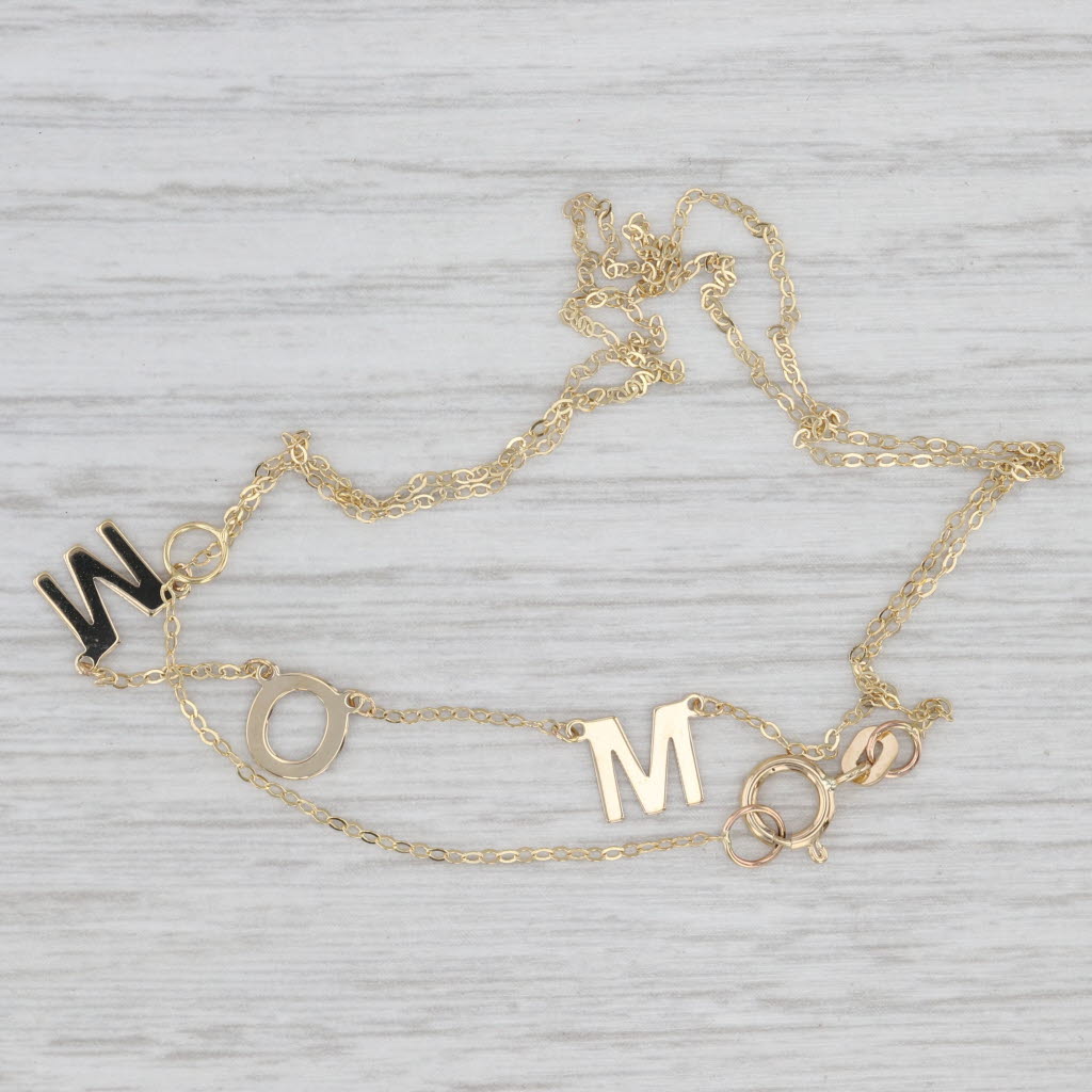 Light Gray New MOM Letters Cable Chain Necklace 14k Yellow Gold 16"-18"