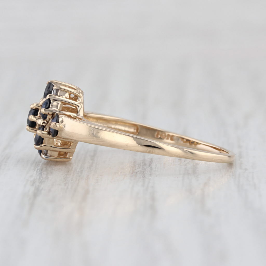 1.46ctw Blue Sapphire Diamond Flower Cluster Ring 14k Yellow Gold Size 9.25