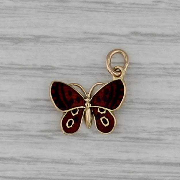 Vintage Enamel Butterfly Charm 14k Yellow Gold Germany Pendant