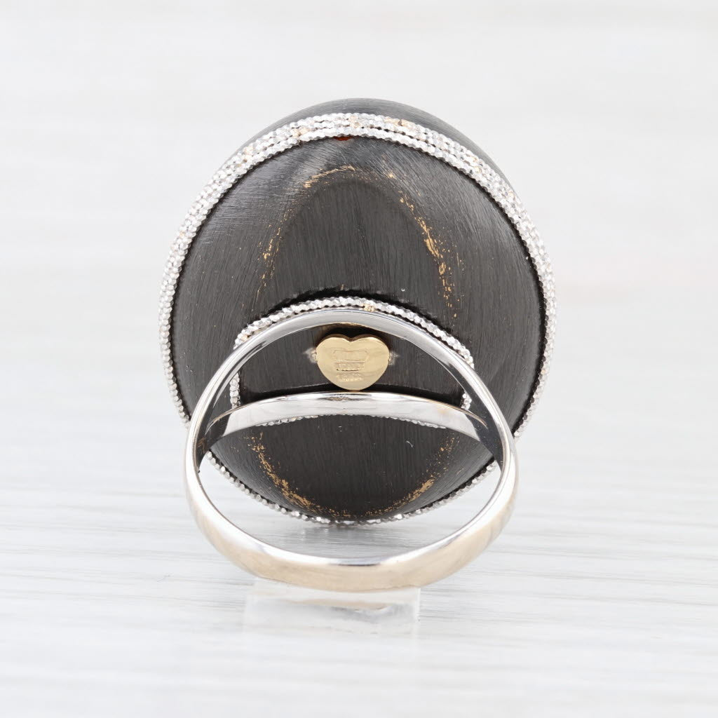 Rock Crystal Quartz Statement Ring 18k White Gold Black Rhodium Accents Italian