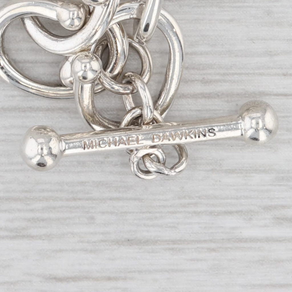 Light Gray Michael Dawkins Pebbled Toggle Necklace Sterling Silver 17.75" Statement