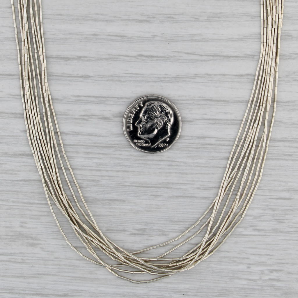 Liquid Silver 10 Multistrand Necklace Sterling Silver Native American 24"