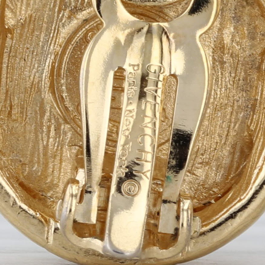 Dark Khaki Givenchy Imitation Mabe Pearl Earrings Clip On Studs Gold Toned