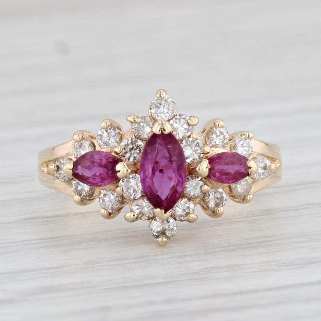 Light Gray 1.12ctw Marquise Ruby Diamond Halo Ring 14k Yellow Gold Size 5.25