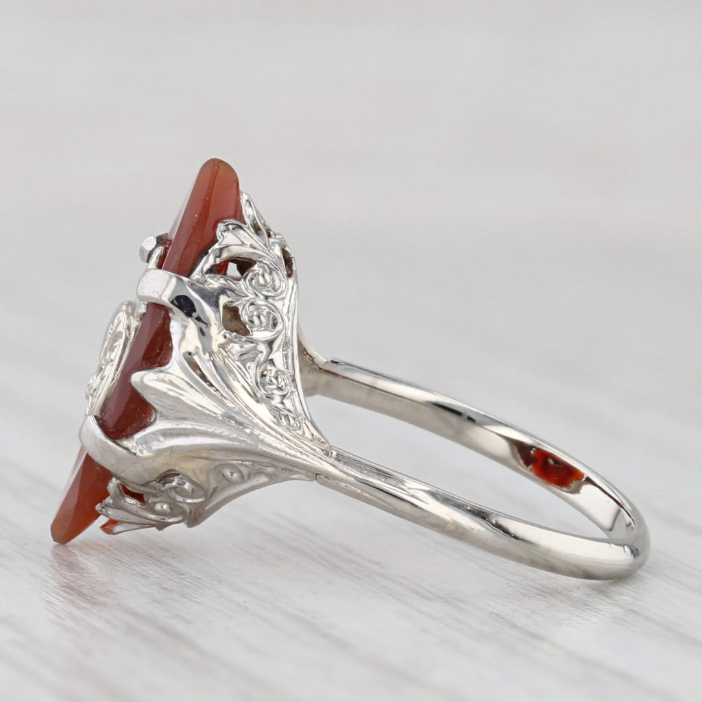 Light Gray Carnelian Shriners Signet Ring 14k White Gold Masonic Vintage Size 5.25