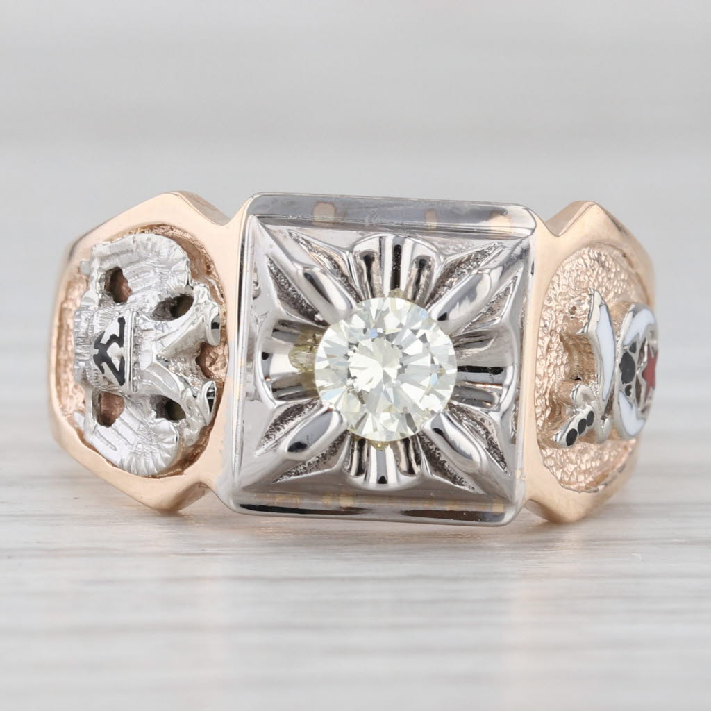 Light Gray New 0.53ct Diamond Masonic Ring 10k Gold Shriners Scottish Rite Size 10.5 GIA