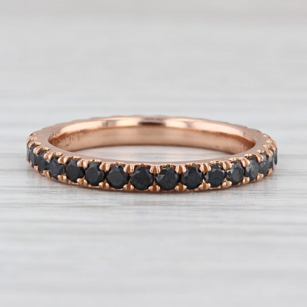 0.85ctw Black Diamond Eternity Band 18k Rose Gold Stackable Wedding Ring Sz 5.5
