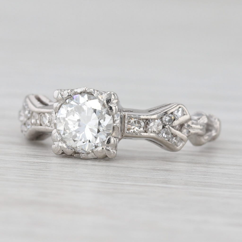 Light Gray Art Deco 0.62ctw Transitional Round Diamond Engagement Ring Platinum Size 4.75