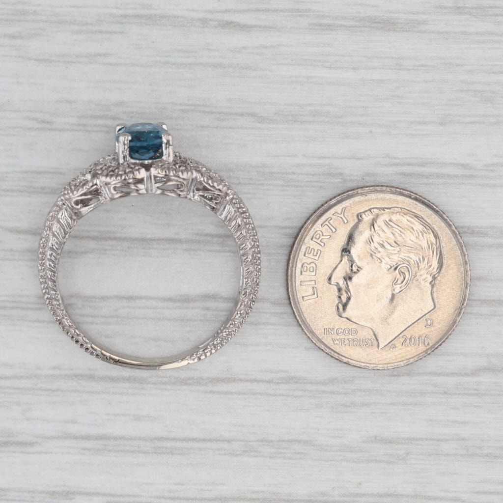 1ctw Oval Blue Topaz Diamond Ring 14k White Gold Size 7