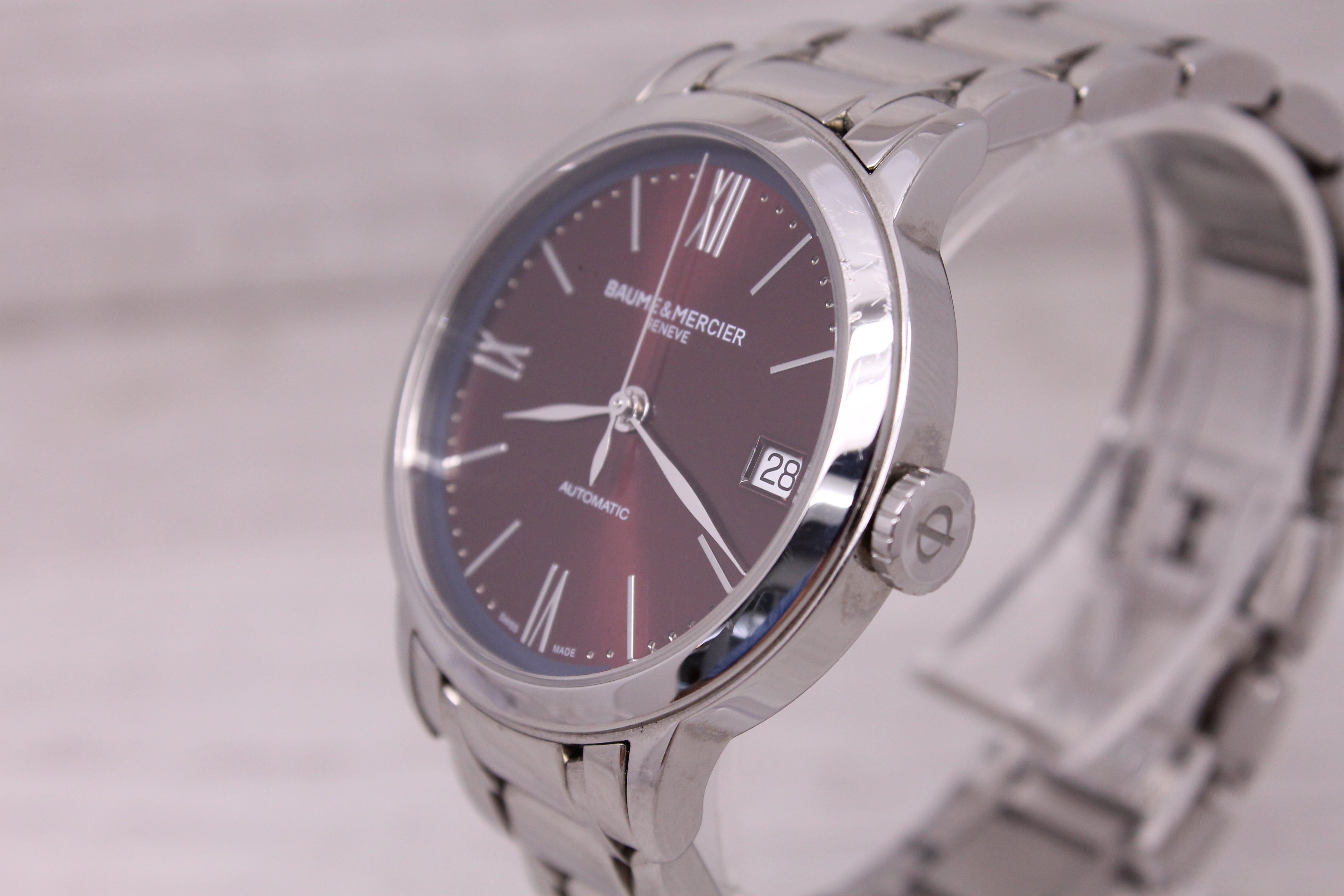 Dark Gray Baume & Mercier Ladies Classima 34mm Automatic Steel Watch 65875 w Bracelet Box