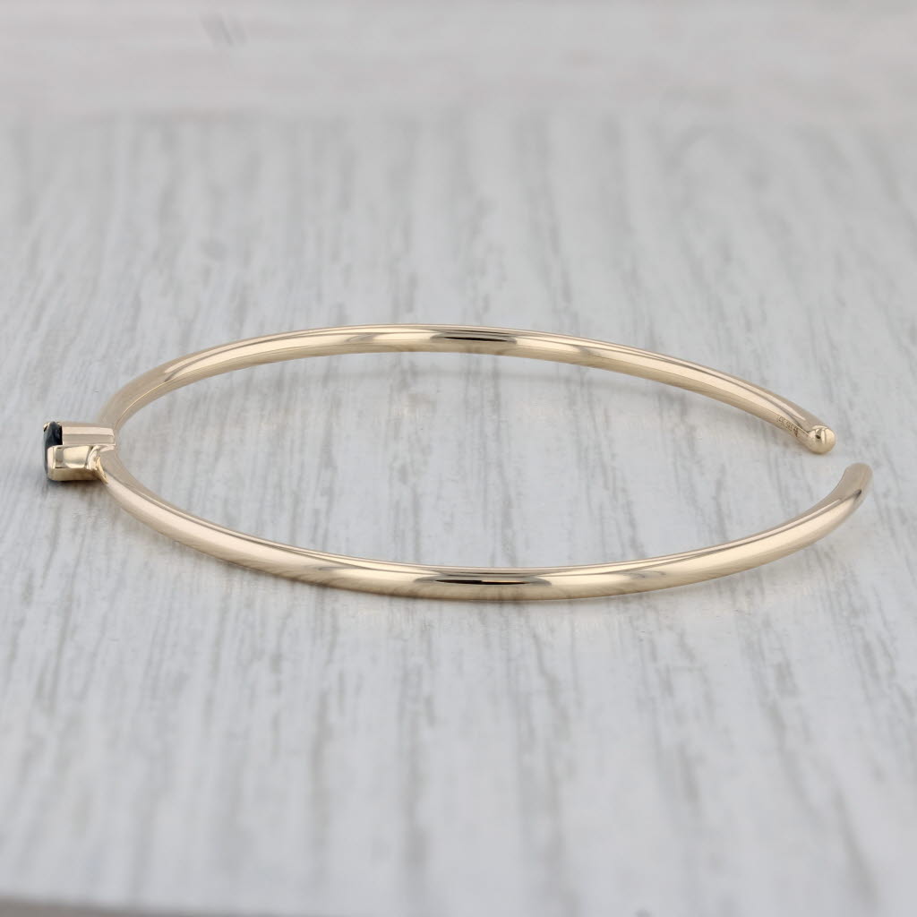 Gray 0.50ct Blue Sapphire Marquise Solitaire Cuff Bracelet 14k Yellow Gold 6.25"