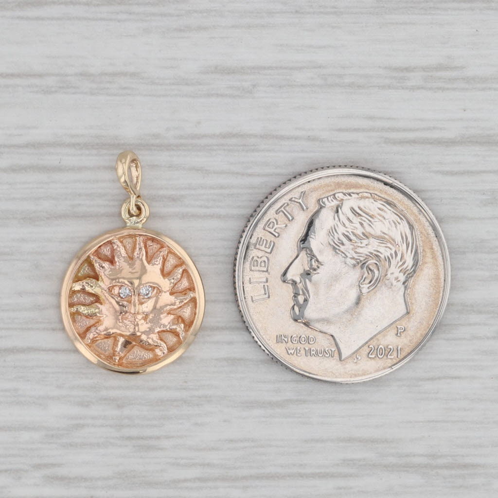 Gray Diamond Eyes Tribal Sun Charm 14k Yellow Rose Gold Small Pendant