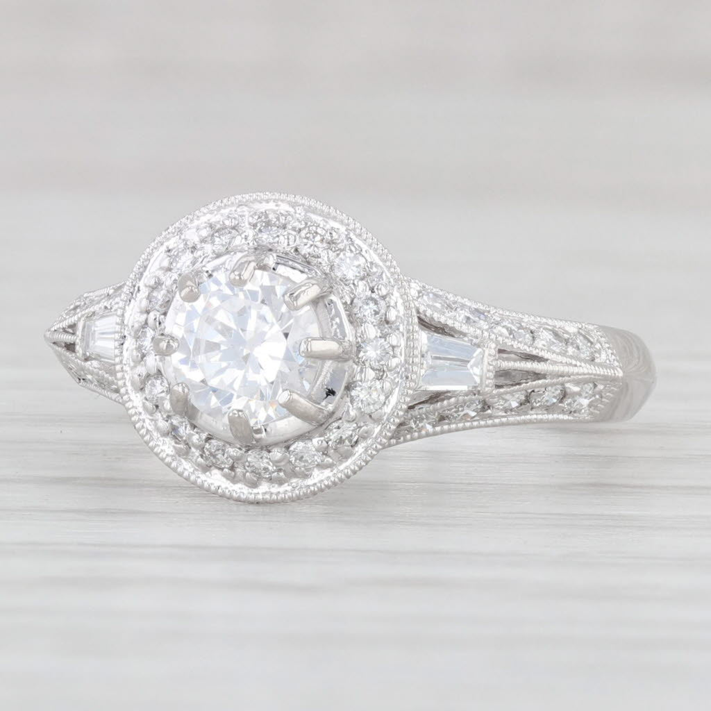 Light Gray New Spark Round Semi Mount Diamond Halo Engagement Ring 900 Platinum Size 6.75
