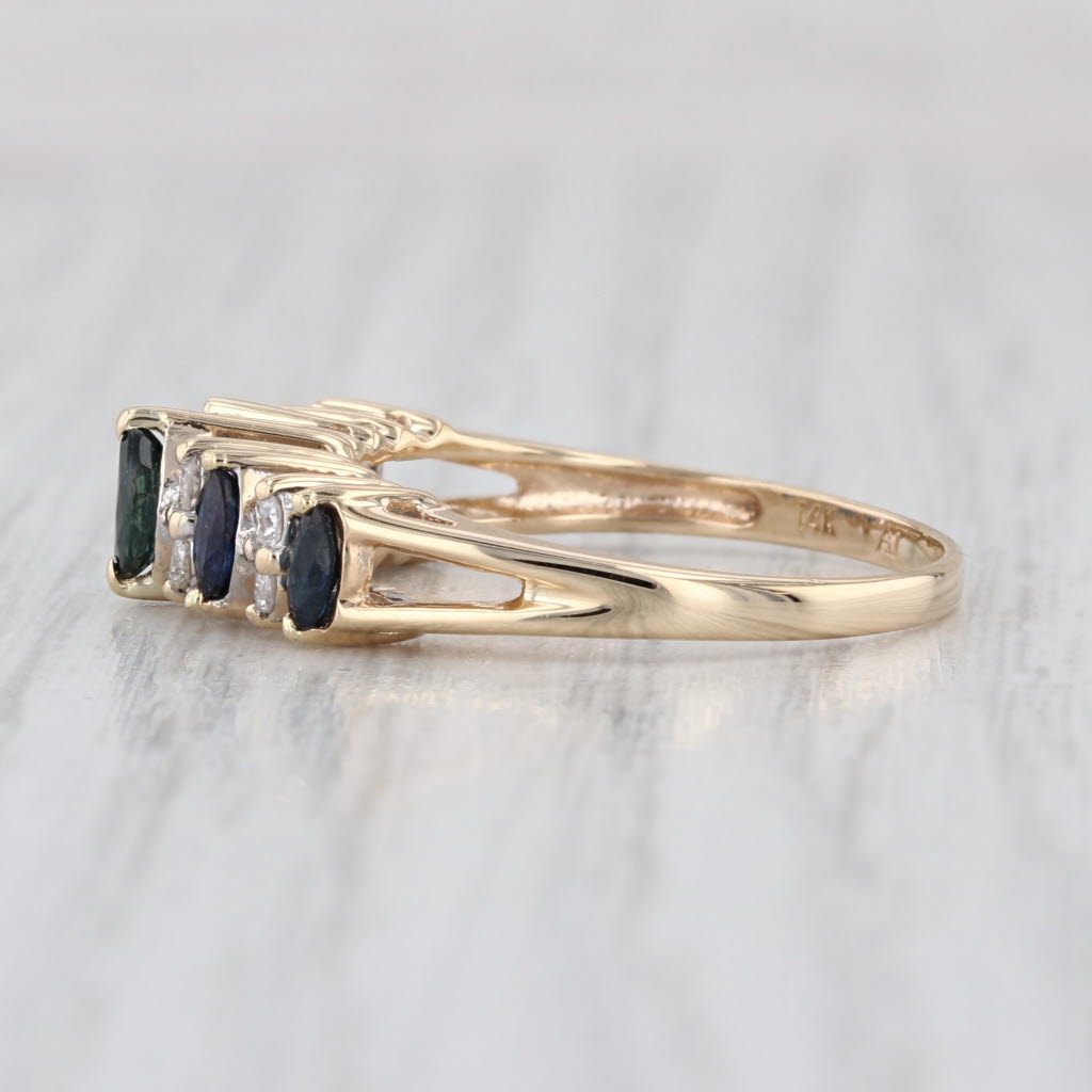 0.90ctw Tiered Blue Sapphire Diamond Rooftop Ring 14k Yellow Gold Size 8.25