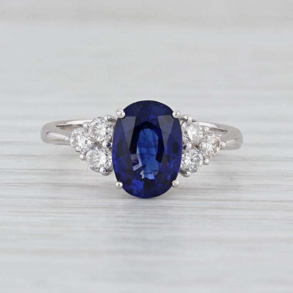 2.74ctw Oval Blue Sapphire Diamond Ring 18k White Gold Size 6.25