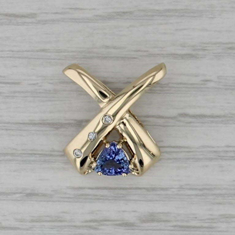 0.94ctw Tanzanite Diamond X Cross Over Pendant 14k Yellow Gold