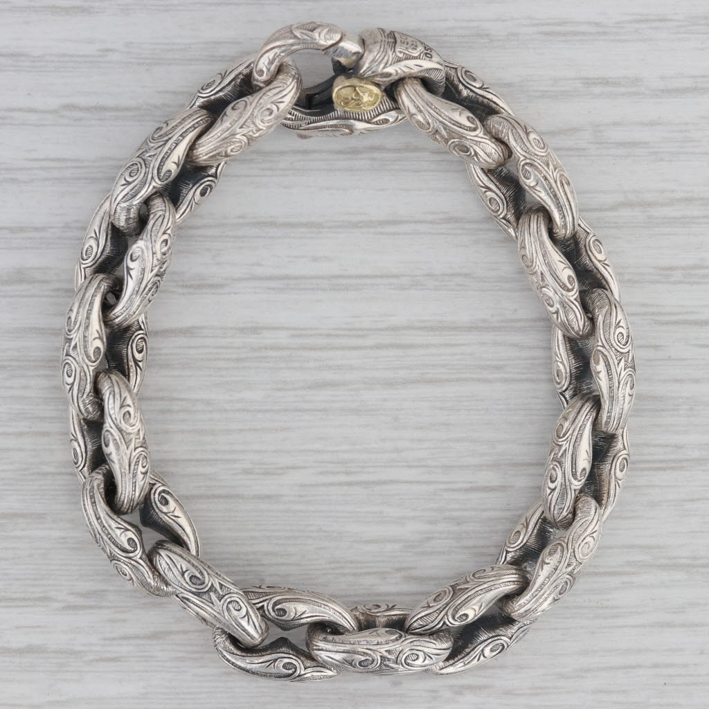 Gray Scott Kay Cable Chain Bracelet Sterling Silver 7" Extra Links Pouch cloth