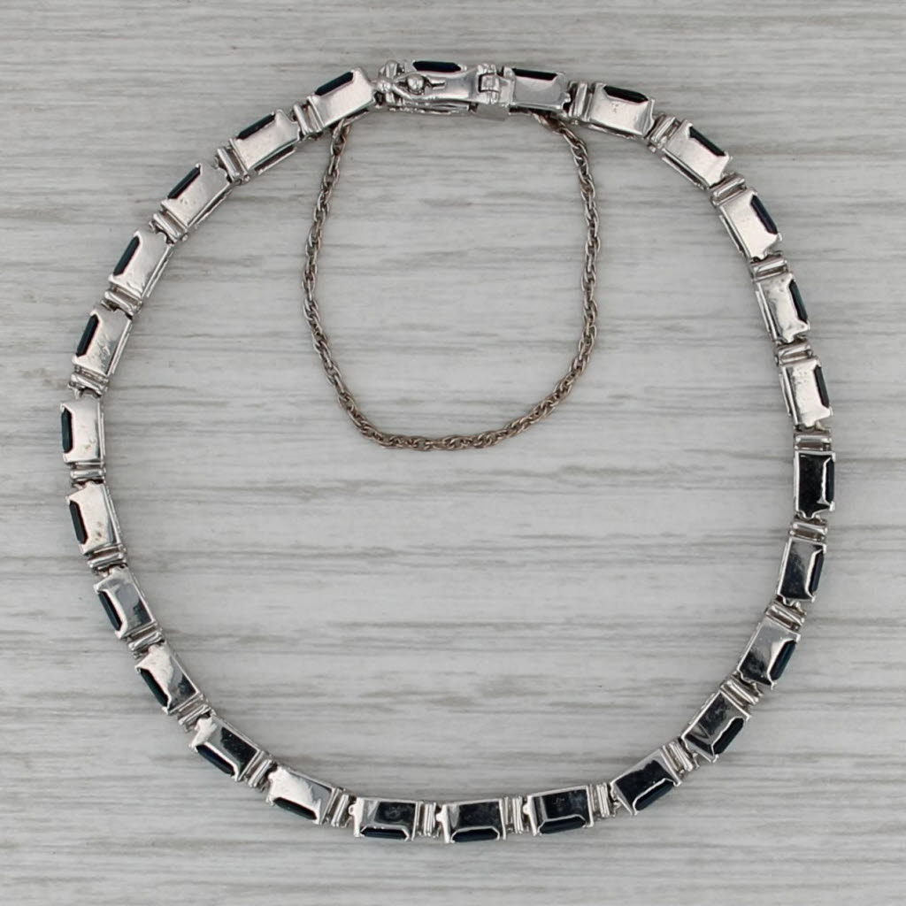 7.60ctw Blue Sapphire Diamond Tennis Bracelet 14k White Gold 7.25" 4.8mm