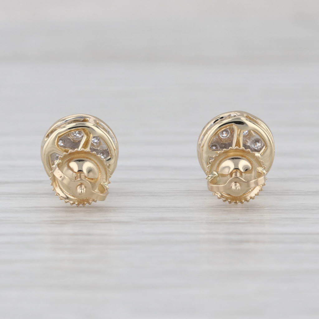 New 0.38ctw Diamond Cluster Stud Earrings 14k Yellow Gold Screw Backs Studs