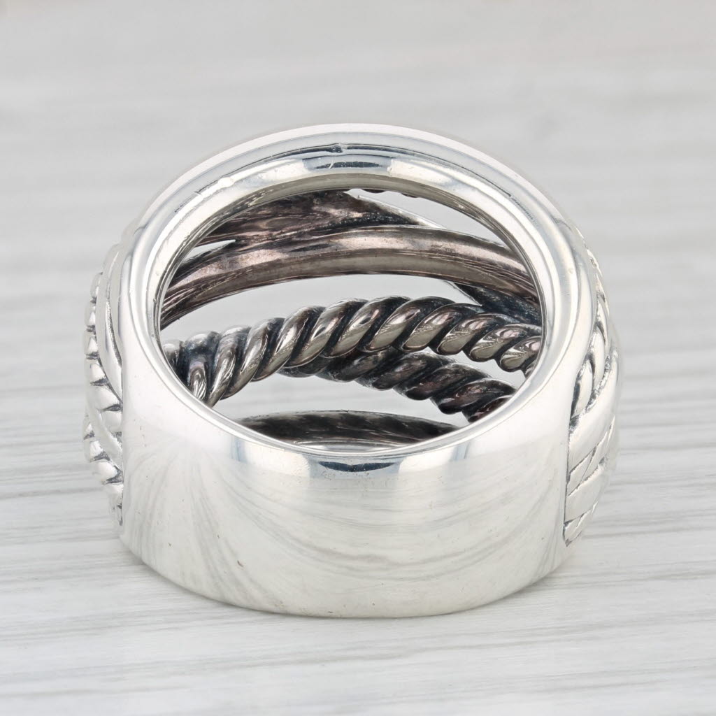 Light Gray David Yurman Wide Crossover Cable Ring Sterling Silver Size 6