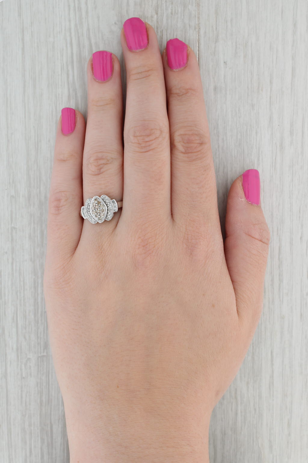 Gray 0.35ctw Diamond Cluster Ring 10k White Gold Size 8