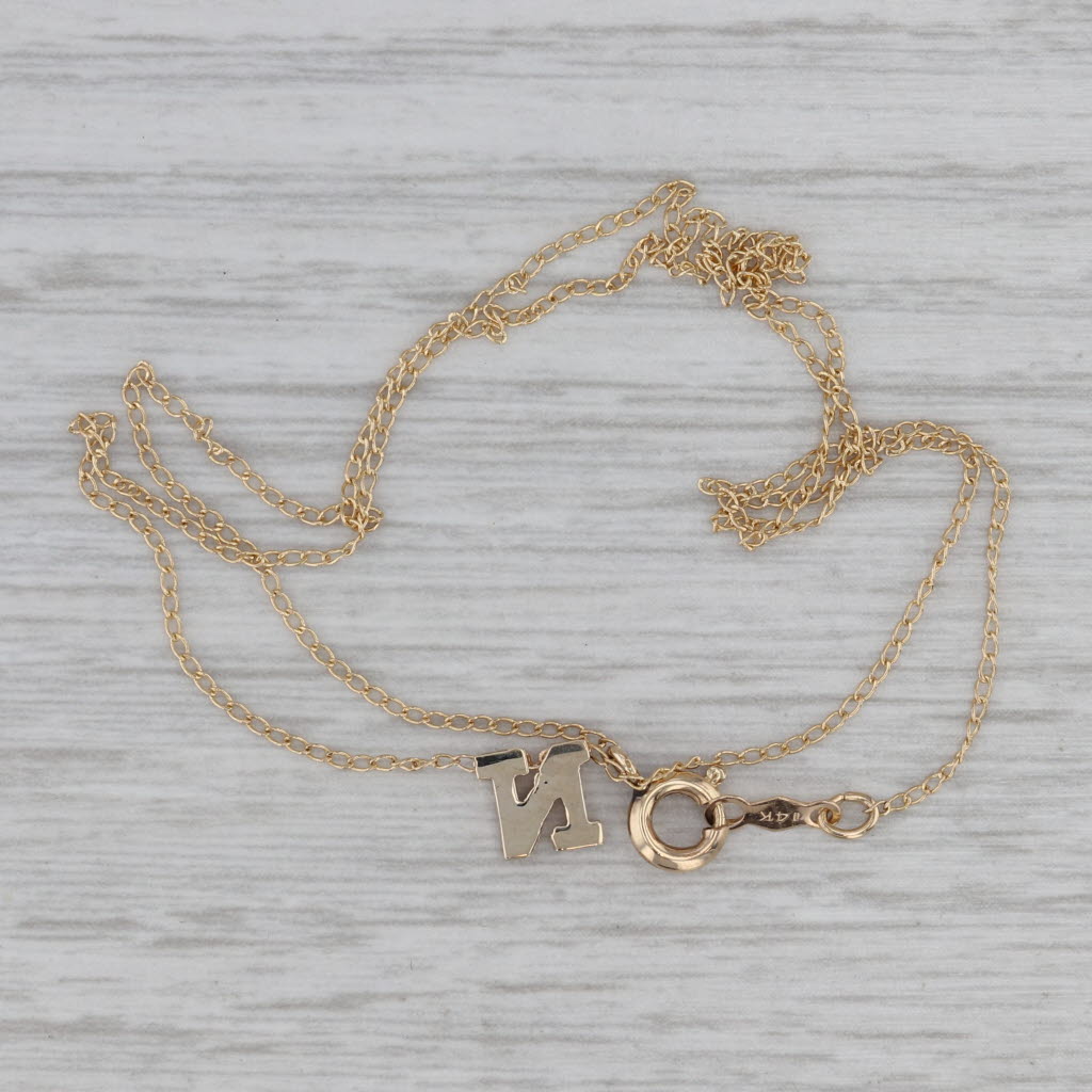 Gray Letter Initial "N" Pendant Necklace 14k Yellow Gold 15.5" Curb Chain