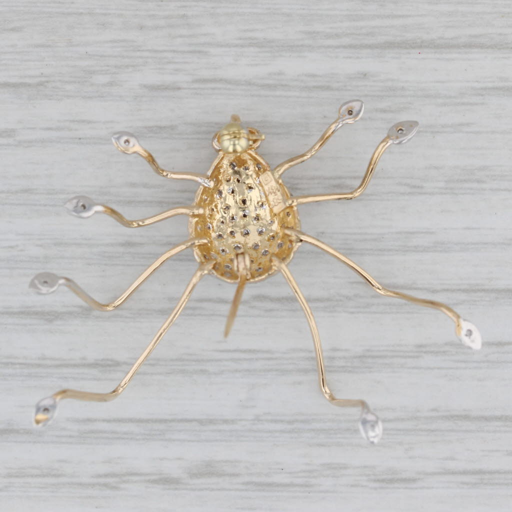 Gray 0.15ctw Diamond Large Spider Brooch 14k Yellow White Gold Bug Jewelry