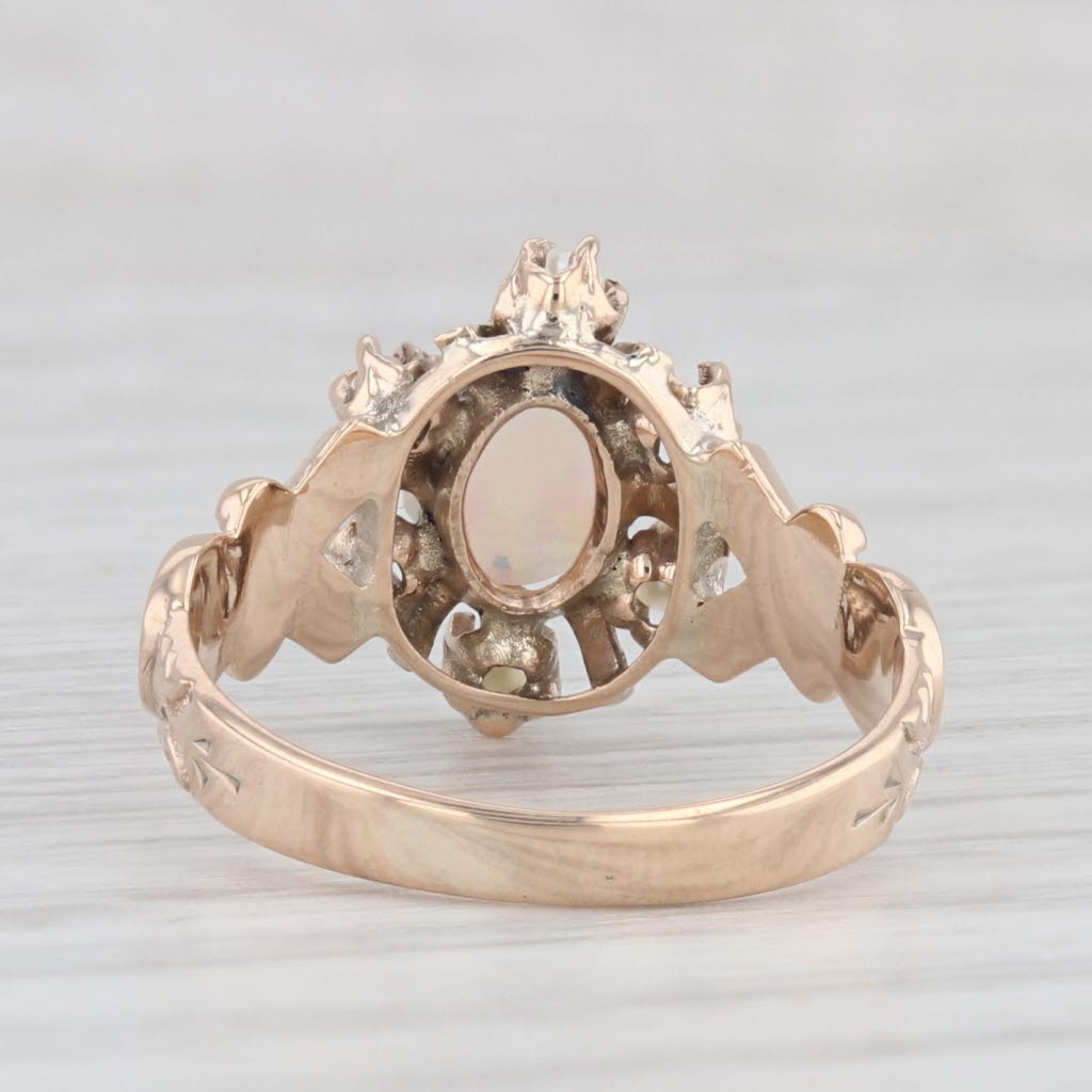 Light Gray Antique Opal Pearl Ring 10k Yellow Gold Size 5.25