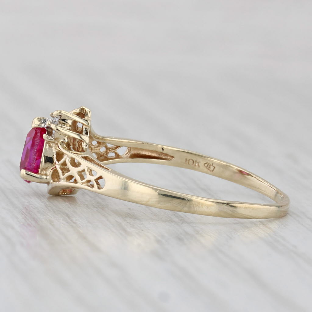 Light Gray 0.56ct Lab Created Pear Ruby Ring 10k Yellow Gold Size 9 Diamond Accents