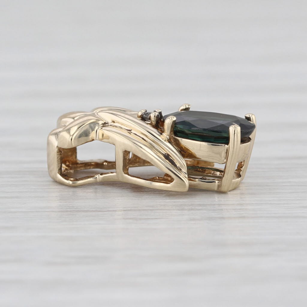 0.81ctw Blue Sapphire Diamond Pendant 10k Yellow Gold Small Drop
