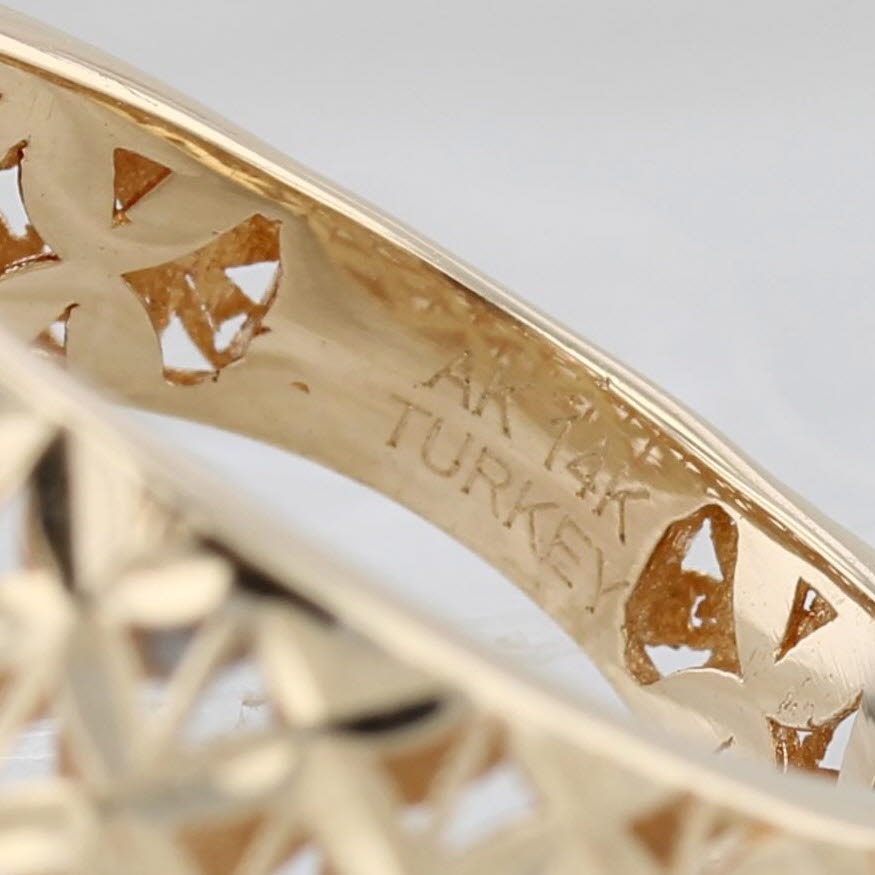 Gray Lattice Work Pierced Ring 14k Yellow Gold Size 6.25 Statement
