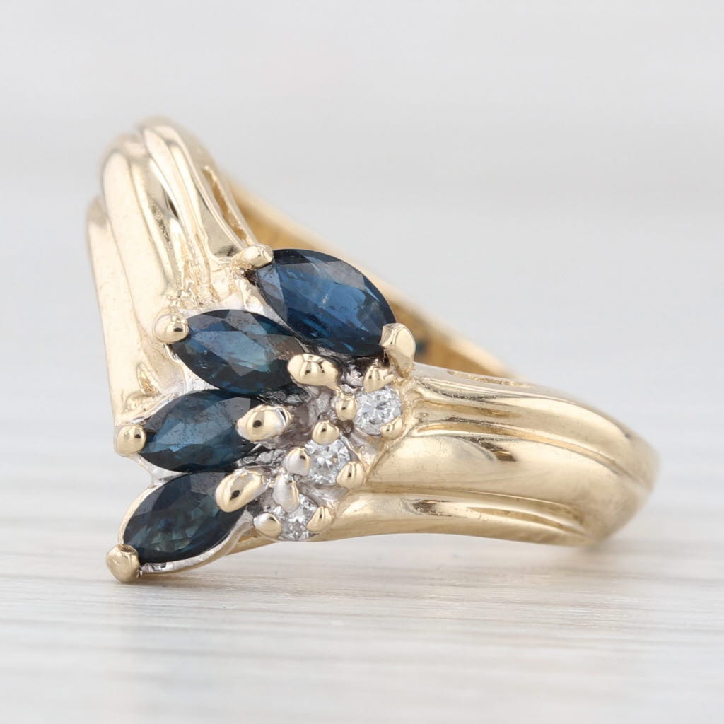 Light Gray 0.76ctw Blue Sapphire Diamond Contoured Multiband Ring 14k Yellow Gold Size 6.75