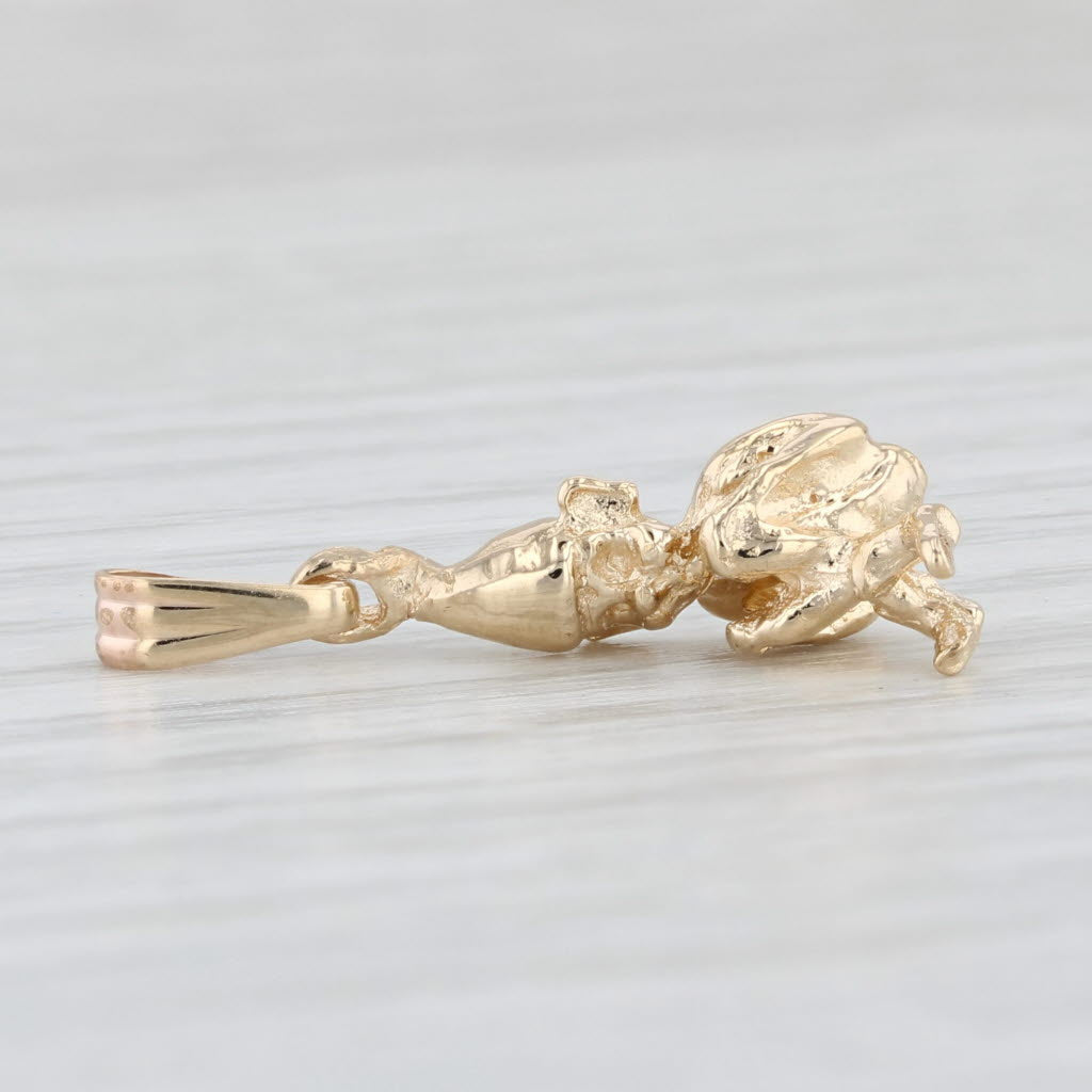Light Gray Small Gnome Pendant 14k Yellow Gold Charm 3D Figural