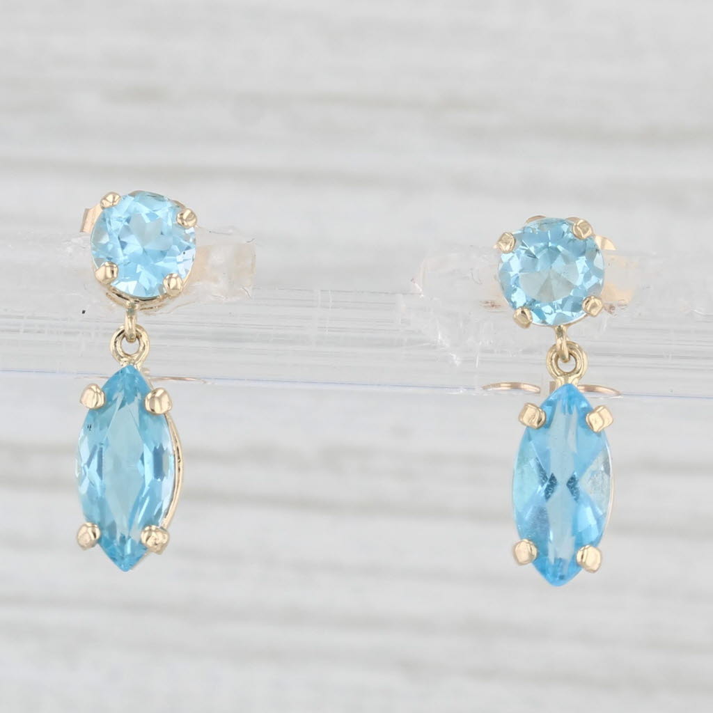 2ctw Blue Topaz Drop Earrings 14k Yellow Gold – Jewelryauthority