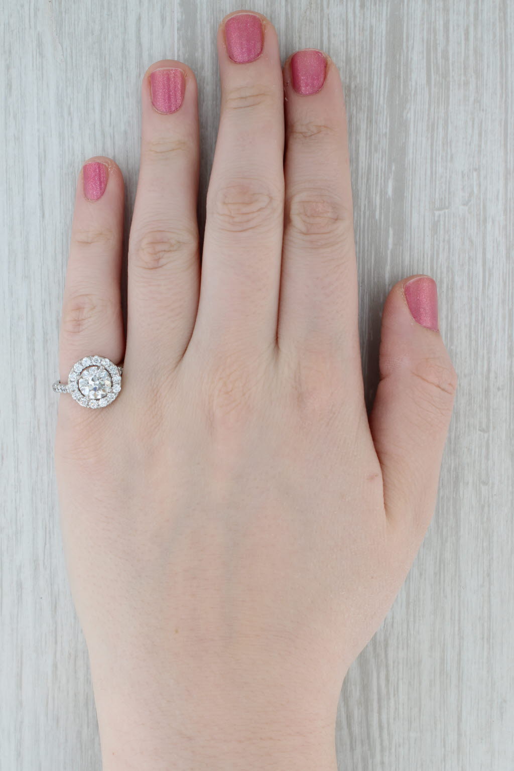 Gray 3.25ctw Round Diamond Halo Engagement Ring 14k White Gold Size 7 GIA