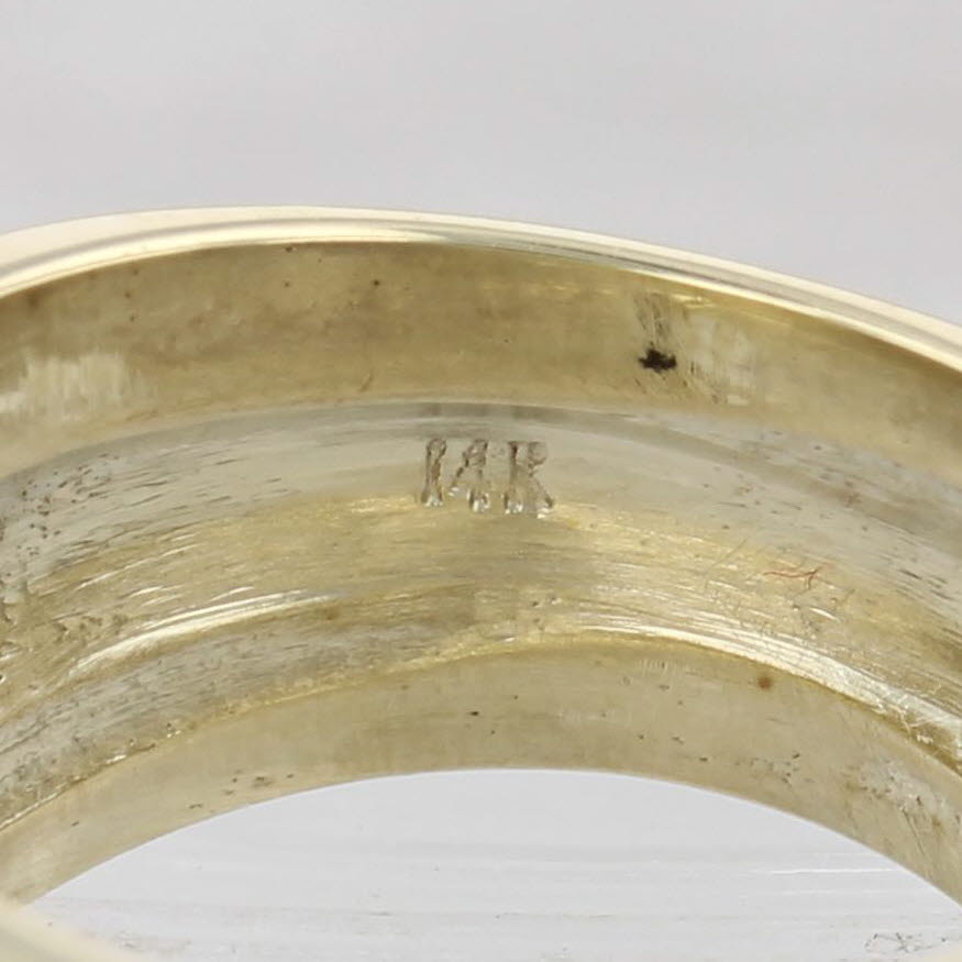 Dark Khaki Diamond Green Enamel Flower Ring 14k Yellow Gold Size 6.5 Floral Statement Band